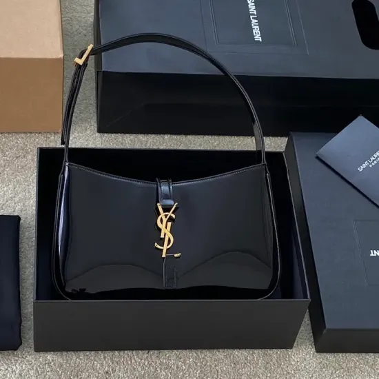 YSL Le 5 à 7 Replica – Black Patent Leather Bag Luxury YSL Quilted Purse in Shiny Black Patent Leather