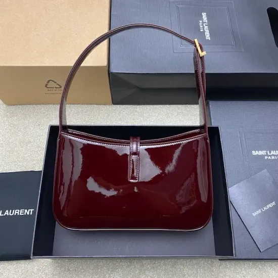 YSL Le 5 à 7 Replica – Wine Red Patent Leather Bag Luxury YSL Quilted Purse in Shiny Wine Red Patent Leather