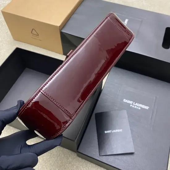 YSL Le 5 à 7 Replica – Wine Red Patent Leather Bag Luxury YSL Quilted Purse in Shiny Wine Red Patent Leather