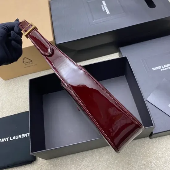 YSL Le 5 à 7 Replica – Wine Red Patent Leather Bag Luxury YSL Quilted Purse in Shiny Wine Red Patent Leather