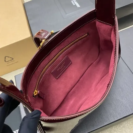 YSL Le 5 à 7 Replica – Wine Red Patent Leather Bag Luxury YSL Quilted Purse in Shiny Wine Red Patent Leather